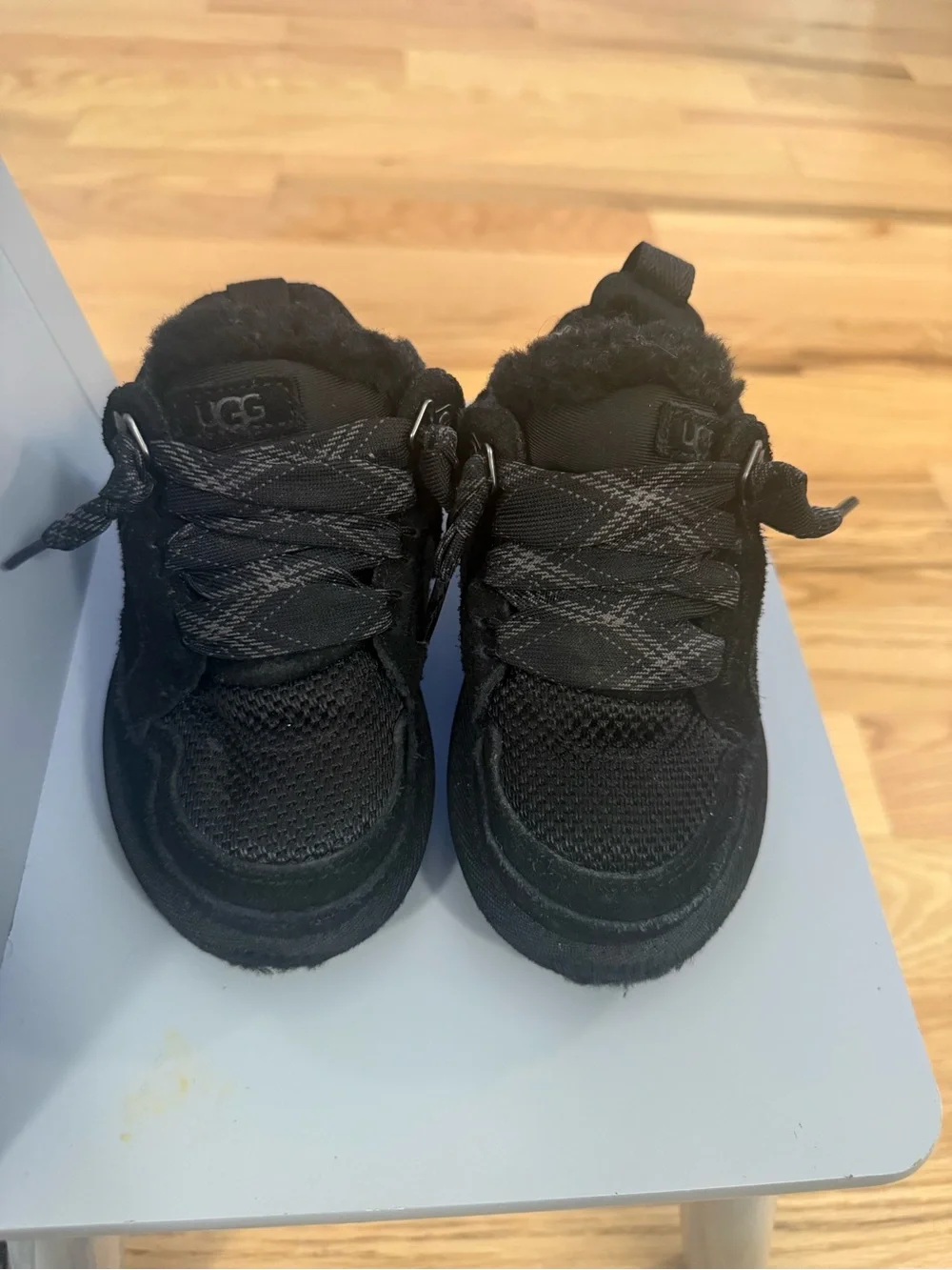 UGG Kids Black Fuzzy Lined Lace-Up Sneakers